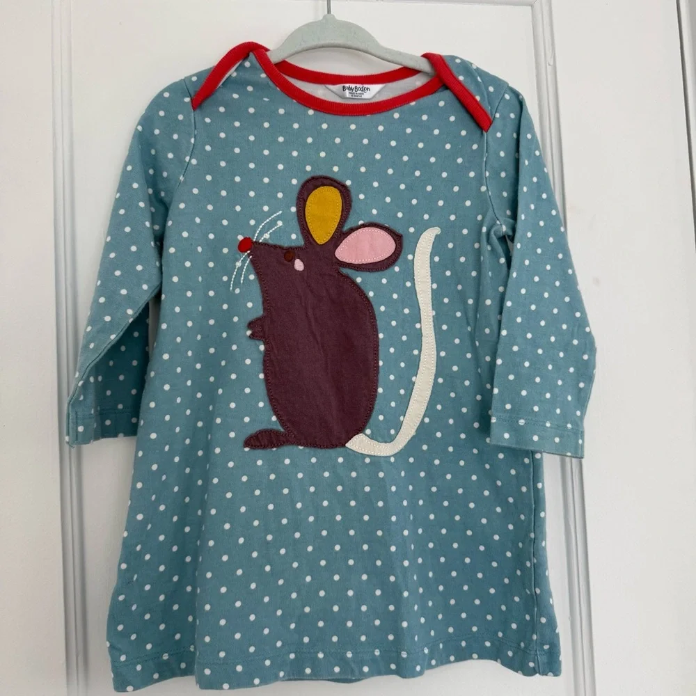 Baby Boden Tunic Dress Mouse Appliqué Size 12-18m